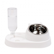 【King Mew】 Automatic Double Bowls 2 in 1 Dog and Cat Food & Drinking Basin with Teddy Rice Design Portable Outdoor Pet Feeding