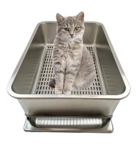 【King Mew】 Double-Layer Stainless Steel Cat Litter Tray - Sifting and Filtering Box for Cleaner and Hygienic Pet Care