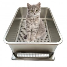 【King Mew】 Double-Layer Stainless Steel Cat Litter Tray - Sifting and Filtering Box for Cleaner and Hygienic Pet Care