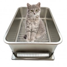 【King Mew】 Double-Layer Stainless Steel Cat Litter Tray - Sifting and Filtering Box for Cleaner and Hygienic Pet Care